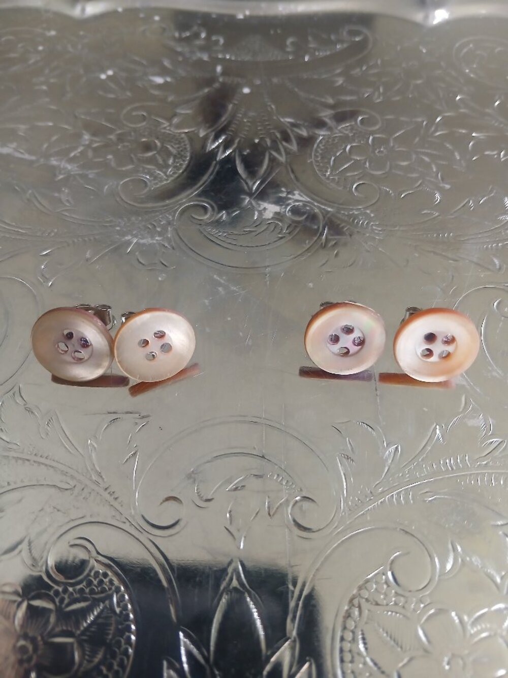Mother of Pearl Vintage Button Earrings (x2)